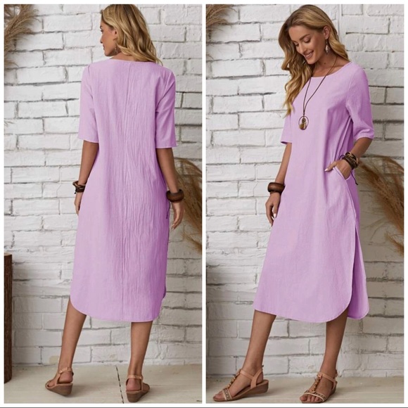 Split hem solid tunic dress - Picture 2 of 2